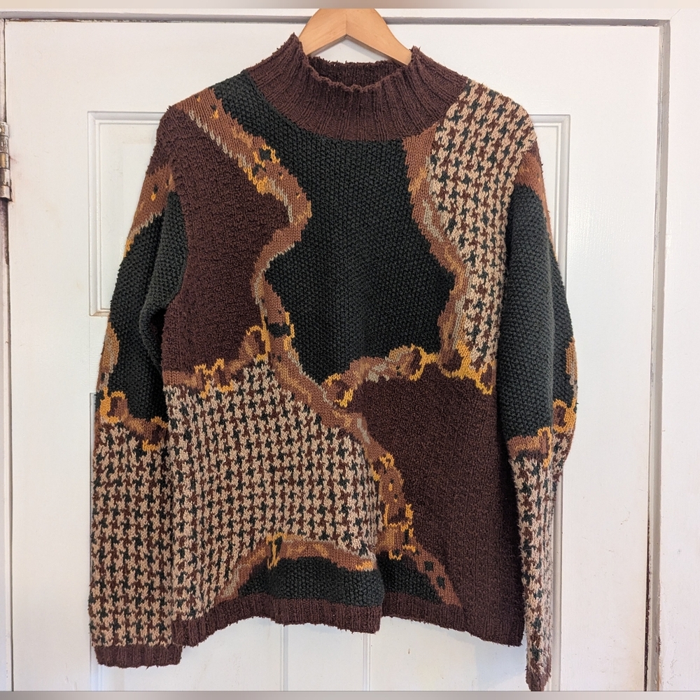 VTG Jones New York Sport Hand Knit Sweater Size S Abstract Geometric Pattern